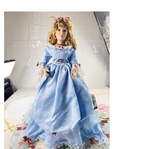 Treasures Forever Linette Porcelain Doll William Tung Blue Victorian Dress 24in